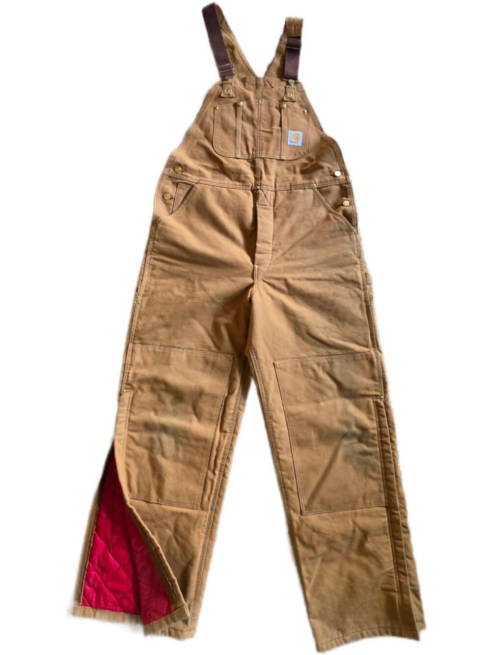 Vintage 1991 Carhartt 6FBQZ Brown Lined Overalls Double Knee 38x32